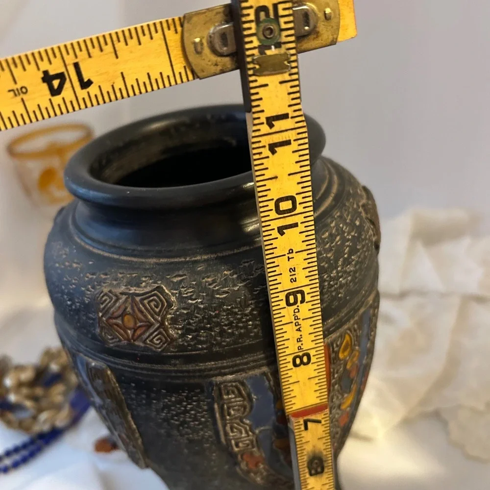 Vintage Japanese Vase Tokanabe Enamed Black Pottery Art Nouveau 1920s 30s